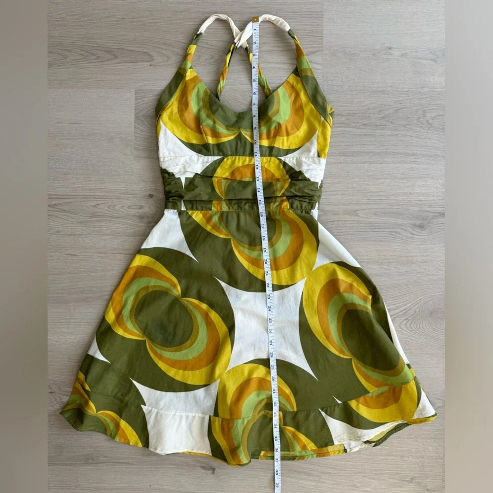 EUC Rare Totem Brand Mini Dress Retro Swirl Circle Green Yellow Orange Size XS S - Picture 8 of 9